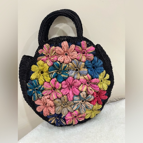 Raffia Floral Crochet Round Handbag - Picture 8 of 10